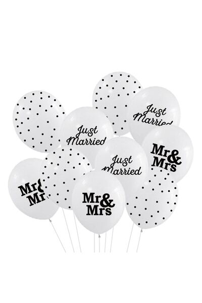 OEM Baloane Petrecere de Nunta Albe cu Imprimeu "Mr & Mrs" "Just Married" & B...