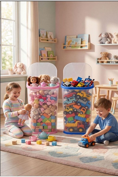 dnshome 1 Adet PEMBE KAPAKLI Oyuncak Sepeti Çocuk Odası Oyuncak Düzenleyici 4...