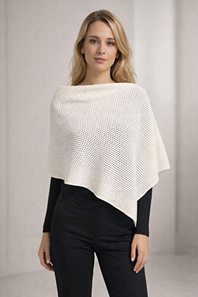 Sebir Moda Lace-Like Knit Asymmetrical Cut Knitwear Acrylic Poncho