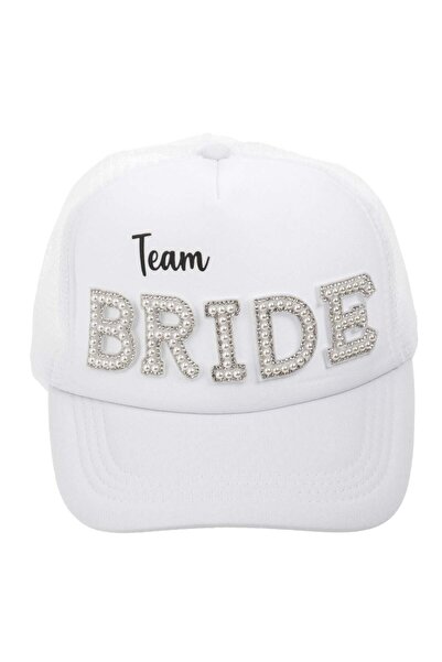 OEM White "Team Bride" Printed Beaded Hat for Women