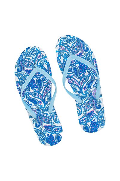 OEM White Ciel Beach Slippers with Blue Paisley Pattern for Women