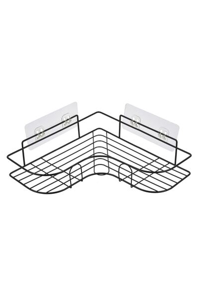 OEM Μεταλλικό Γωνιακό Ράφι με Αυτοκόλλητους Γάντζους για Μπάνιο 26x26x6cm