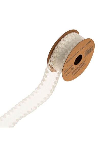 OEM Panglica Ecru din Tul cu Model Dantela 3m x 30mm