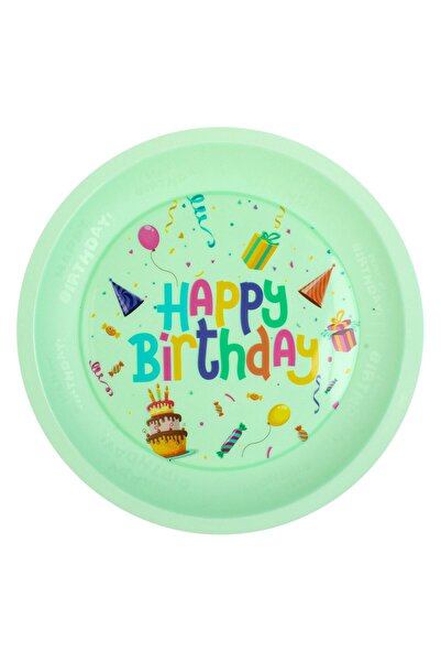 OEM Mint Green Reusable Plastic Party Plate "Happy Birthday" Ø21cm