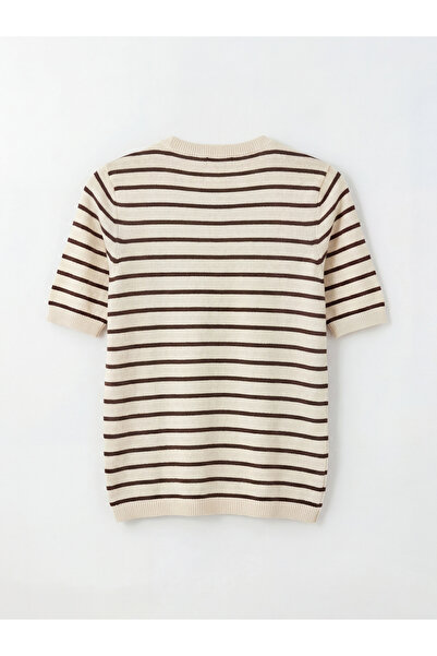 LC Waikiki Γυναικείο πλεκτό πουλόβερ με ριγέ λαιμόκοψη εκρού