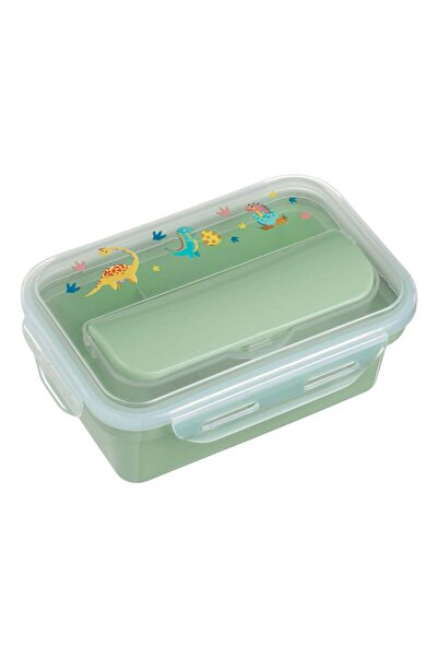 OEM Caserola din Plastic Verde Menta Dinozaur cu 2 Compartimente & Tacamuri p...