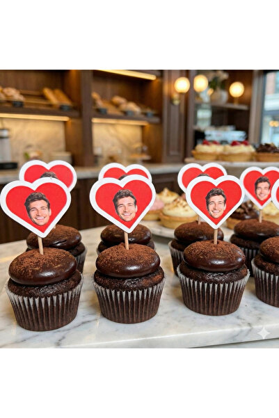 partikuki Kişiye Özel Fotoğraflı Kalp Şekilli Cupcake Kürdan Süsü – 10 Adet |...