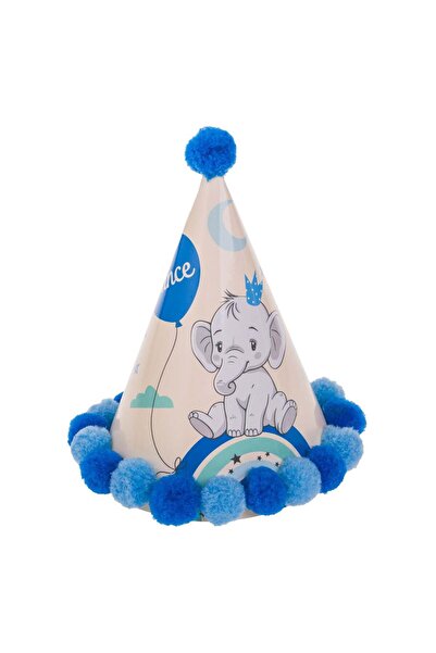 OEM Rainbow Elephant Party Hat Prince Bleu with Pompom Ø19x14cm