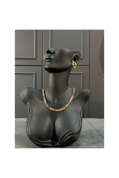 Myth Jewellery 316L Kararmaz Solmaz Çelik Zirkon Taşlı Gold Rainbow Su Yolu K...