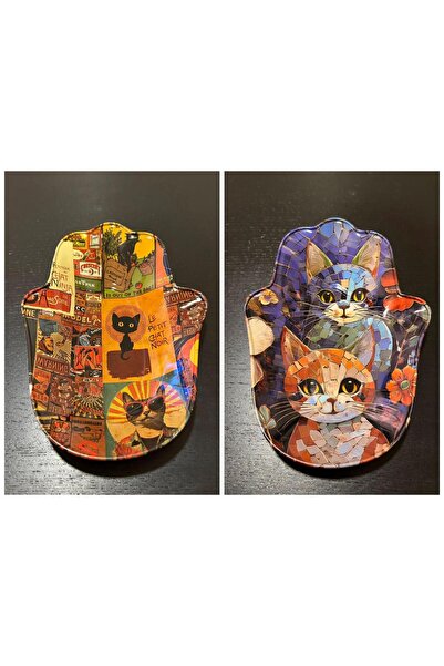 THE LITTLE NATURE Metal Decorative Plate with Cat Figure, 2-Piece Set, Balanc...