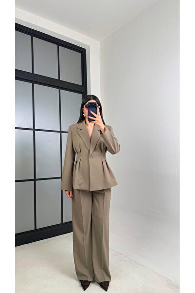 Gaus Haki Vatkalı Astarlı Ceket Beli Lastikli Pantolon Premium Takım GAUS-00982