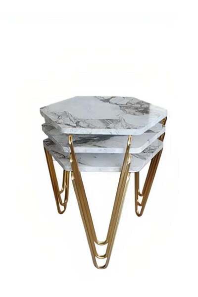 Generic Facet Coffee Table Set Made of Three Pieces of Marble