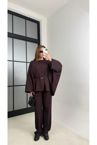 Gaus Mürdüm Kemerli Pelerinli Panço Beli Lastikli Pantolon Premium Takım GAUS...