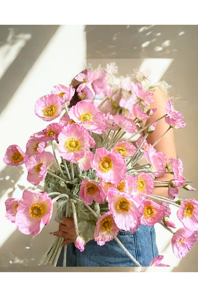 Home Yapay Pembe Gelincik Çiçeği 12 Dallı (3 Adet ) 1. Kalite , Toplam 12 çiç...