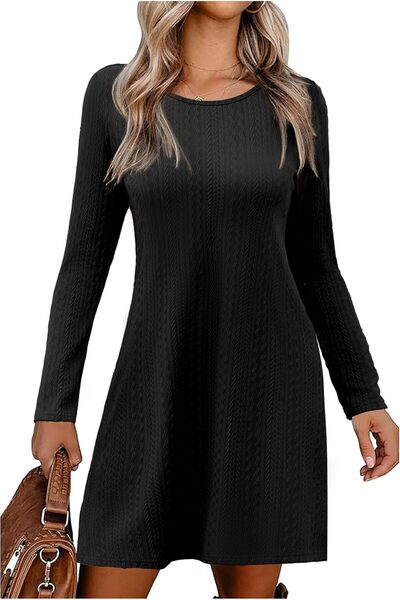 Zeagoo Long-sleeved sweater dress with round collar, black, size M