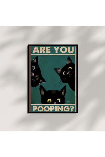 Kracket Are You Pooping Banyo Kedi Çerçeveli Tablo Dekorasyon Poster Hediyelik
