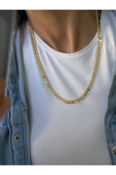 Volenta Shop Kuyum Model 14 Ayar Gold Renk Yuvarlak Pullu Kolye 50 cm