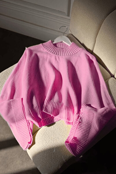 ZEROGAPRİSE Women's Mock Neck Wound Sleeve Crop Knit Sweater