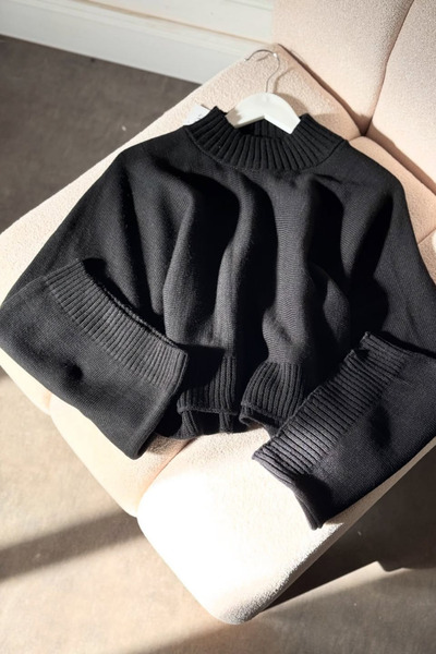 ZEROGAPRİSE Women's Mock Neck Wound Sleeve Crop Knit Sweater