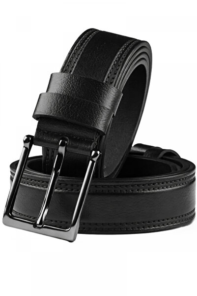 DeepSEA Black Genuine Leather Belt with Stitched Edges and Patterned Shorteni...