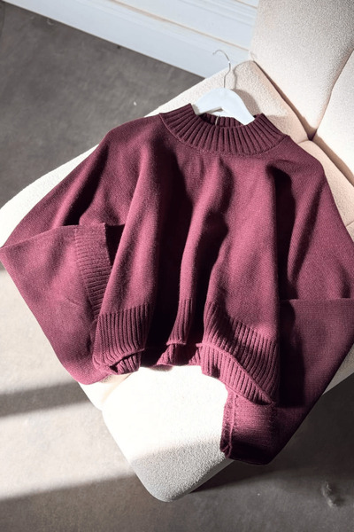 ZEROGAPRİSE Women's Mock Neck Wound Sleeve Crop Knit Sweater