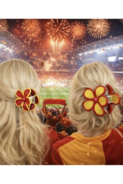 Monalisa Kadın Sarı Kırmızı Papatya 2'Li Set Mandal Toka Büyük Boy 9 CM