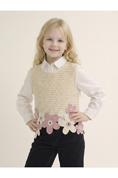 Store Papatya Motifli Örme Süveter