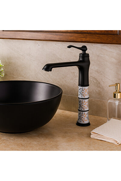 banyosepeti Saray Matte Black Bowl Sink Faucet – Ceramic Body, Classic Model