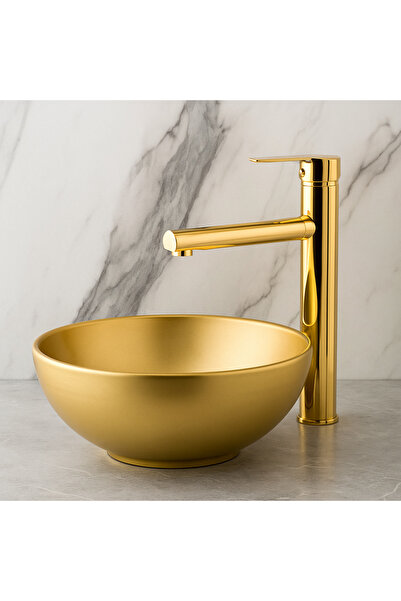 banyosepeti Lunar Gold Bowl Sink Faucet – Shiny Gold Finish, High Model