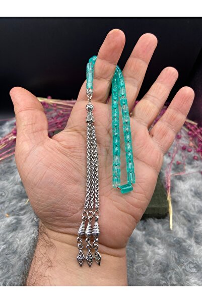 Kttesbihaksesuar 5x8 mm Uçak Camı Tesbih 12 cm Uzun Mikro Gümüş Kaplama Püsküllü