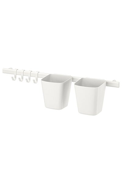 IKEA SUNNERSTA Bar with 4 Hooks and 2 Containers, White