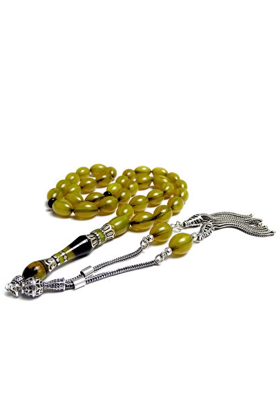 Tesbih Ruyasi Silver Designed Bezi Cut Antique Crimped Amber Prayer Beads