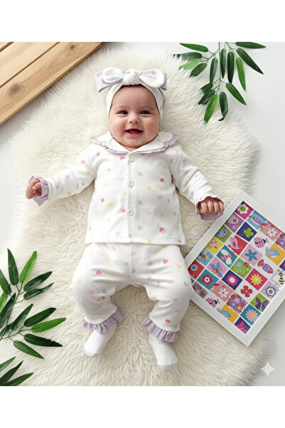 MeaShop طقم بيجامة بناتي مكون من 3 قطع بتصميم باندانا وقلب ملون، مصنوع من الق...