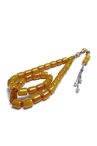 Tesbih Ruyasi Silver Designed Capsule Cut Antique Crimped Amber Prayer Beads