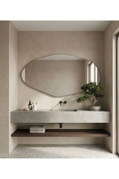 FNC CONCEPT Yatay Banyo Konsol Duvar Aynası Organik Asimetrik Ayna 140x70cm