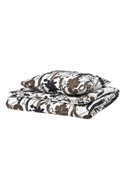 IKEA LUNDSKAFTING Duvet cover + pillowcase, white/black/brown, 150 x 200/50 x...