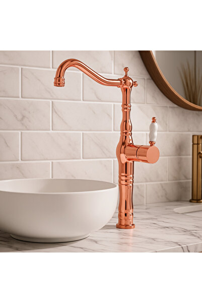 banyosepeti صنبور حوض فالنت روز جولد - بمقبض سيراميك كلاسيكي، طراز عالي الجودة