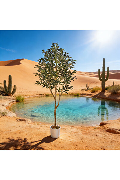 BESTONE شجرة زيتون اصطناعية بطول 150 سم في وعاء أبيض، بأغصان وثمار نابضة بالحياة