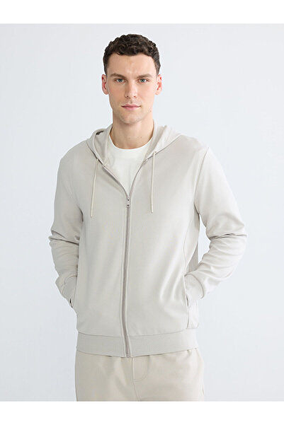LC Waikiki Nevavm Men's Hooded Zipper Sweatshirt with Difference in Color