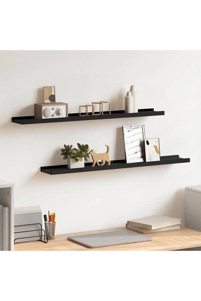 vidaxl Picture Frame Ledge Shelves 2 pcs Black 80x9x3 cm MDF
