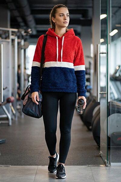 modacix Red Navy Blue Hooded Sweatshirt - Sweatshirt - Plush Sweatshirt, Sports Sweatshirt