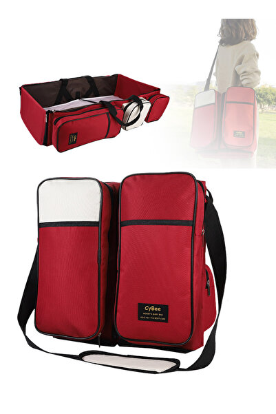 Generic حقيبة حفاضات أطفال متعددة الوظائف، حقيبة سرير قابلة للطي مع ناموسية