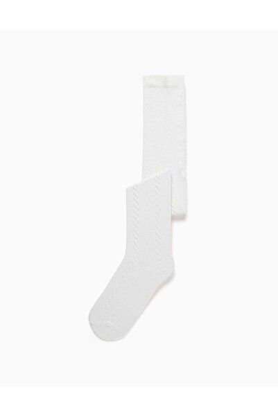 Ziddy Knitted tights with jacquard for girls, white