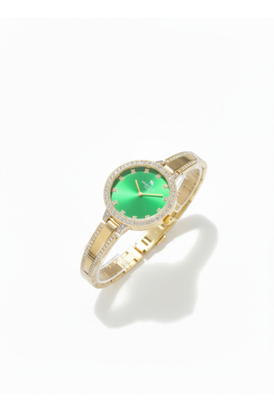 Butik YEŞİL KADRANLI ALTIN RENK İNCE CELİK KORDONLU KADIN KOL ASAATİ