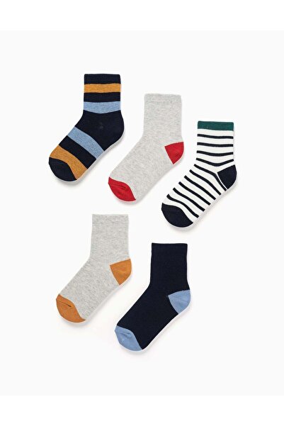 Ziddy Pack of 5 socks with contrasting details for boys, multicolour
