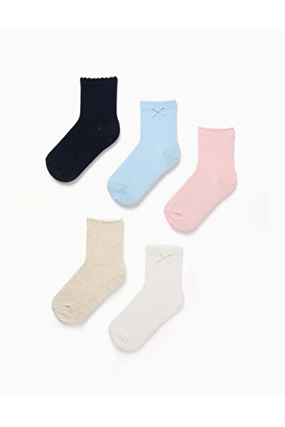 Ziddy Pack of 5 pairs of plain socks for girls, pink/white/beige/blue