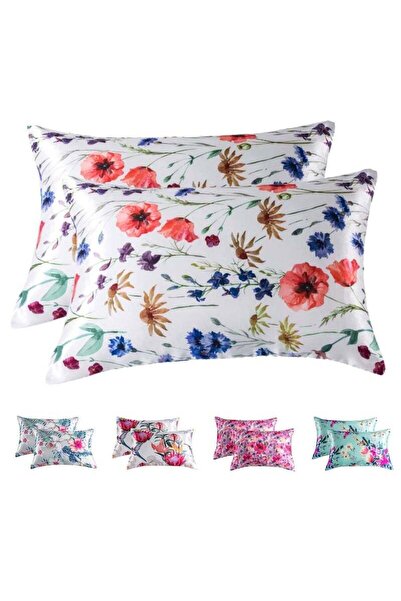 Arabest 2-Pcs Floral Silky Satin Pillow Cases with Envelope Closure for Hair ...