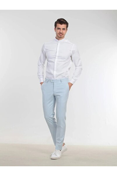 Kip White Plain Slim Fit Flat Cuff Mandarin Collar Tuxedo Shirts