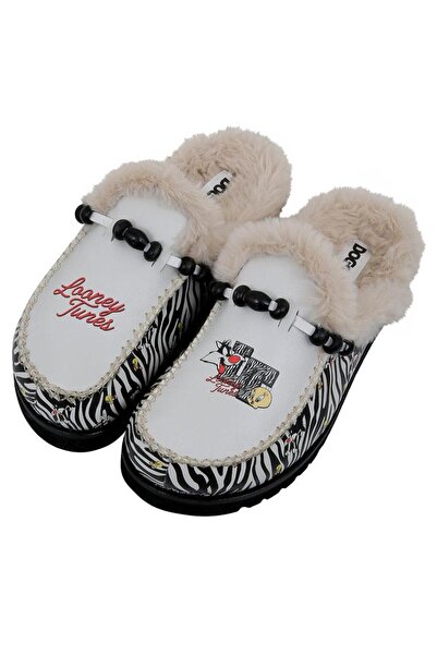 Dogo Women's Vegan Leather Cream Plush Slippers - Warner Bros Zebra Tunes Design
