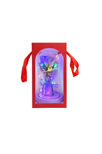 LOVE Artificial Rose 21cm Bouquet with Lace, Multicolor LED Light in Plastic ...